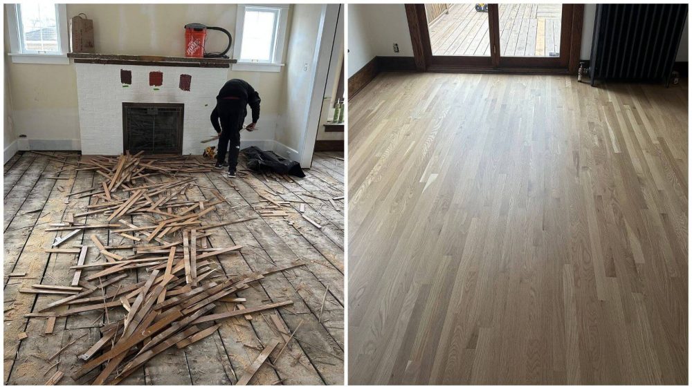 Refinished oak floors before and after showcase