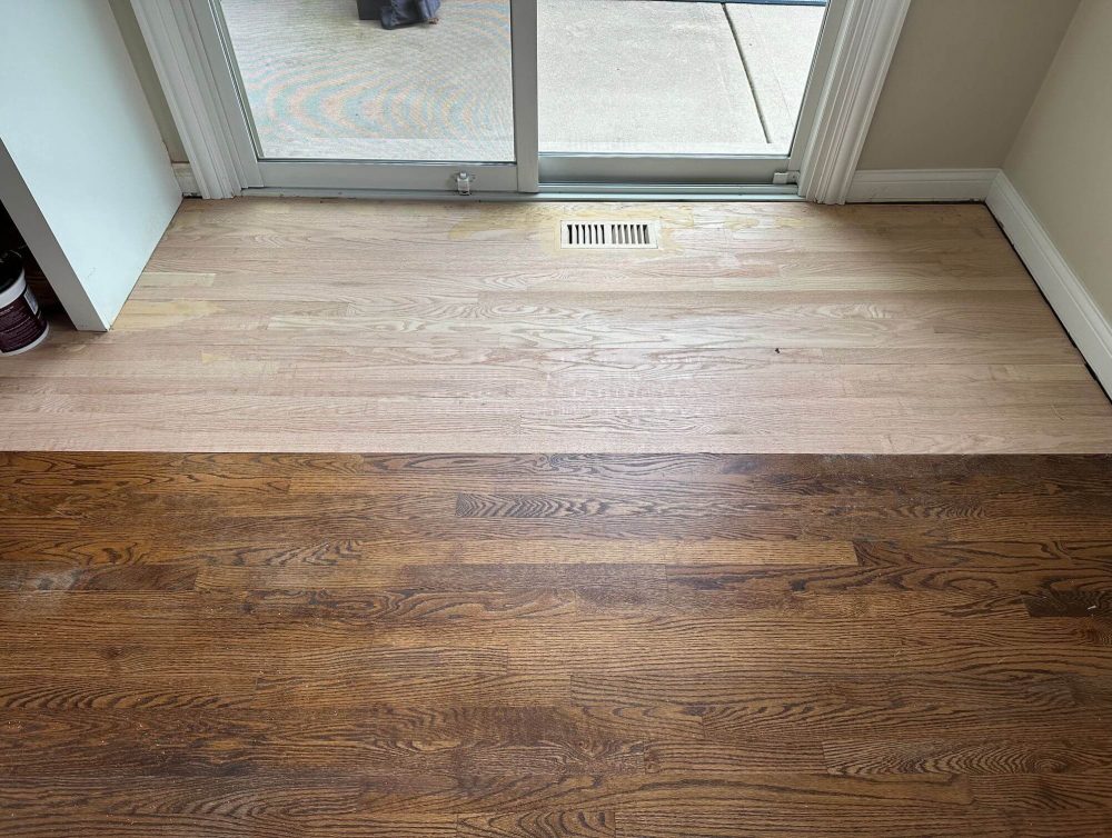 Hardwood floor staining process for Darien project