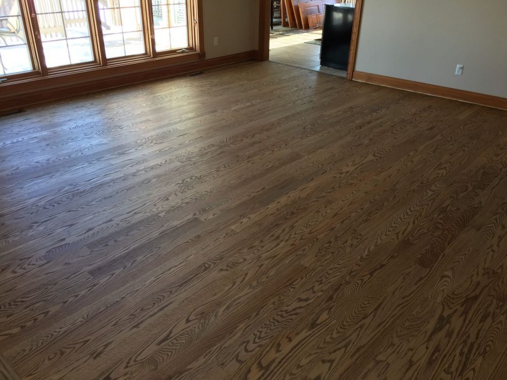 Natural brown oak hardwood floor with low-sheen wood floor finish.