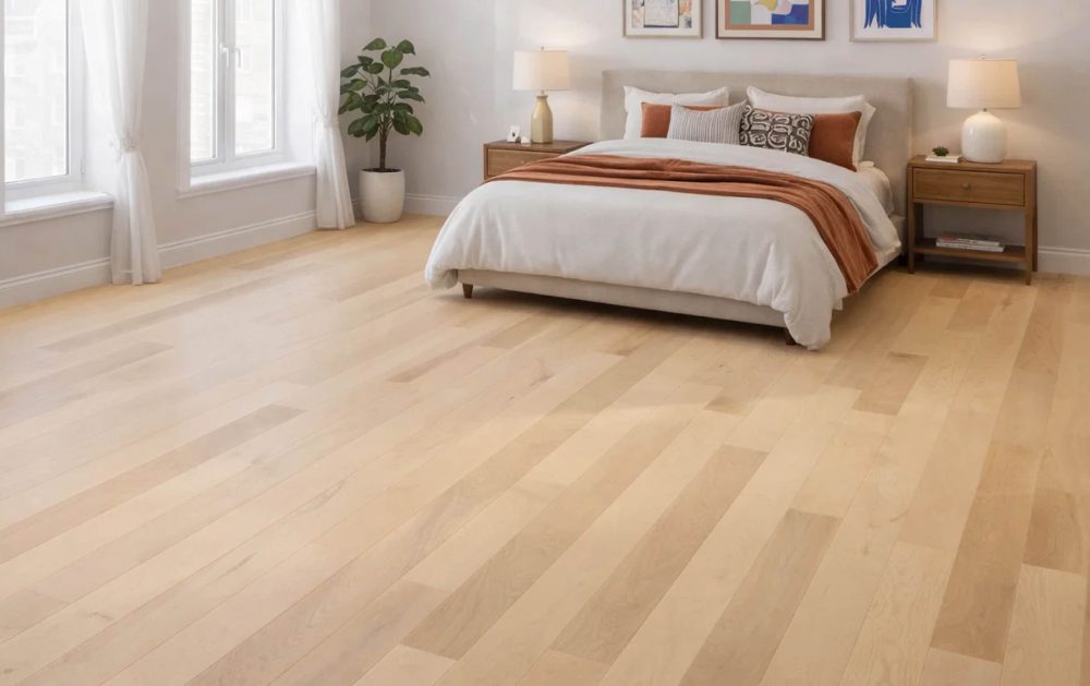 birch hardwood floor in a bedroom