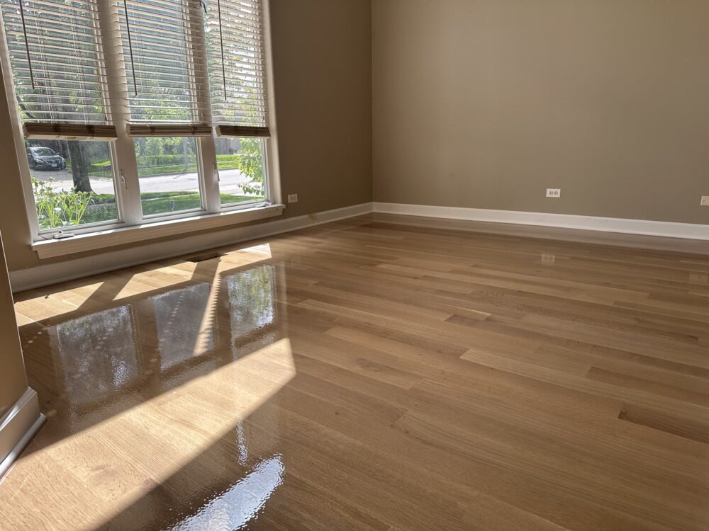 Freshly finished natural white oak floor, Aurora, IL