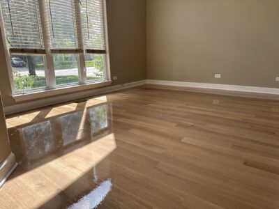 Freshly finished natural white oak floor, Aurora, IL