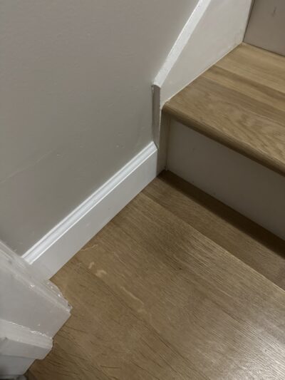 White oak stair steps with white risers, Aurora, IL