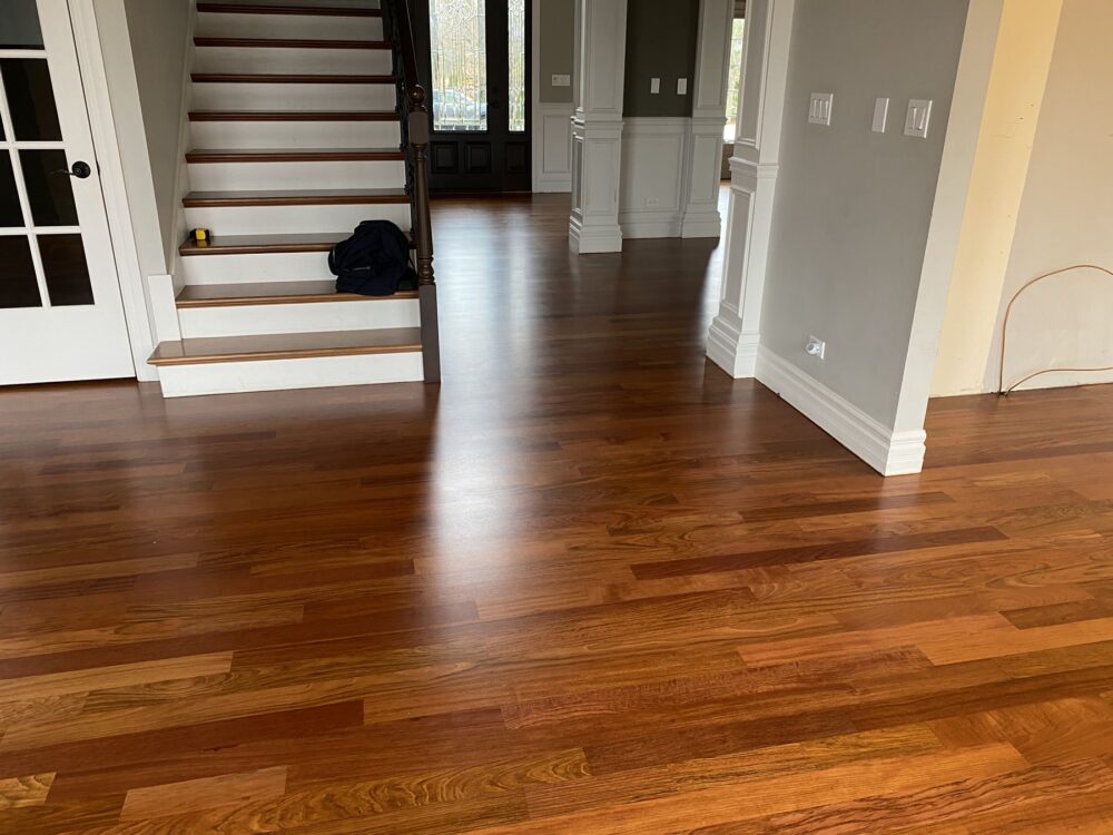 Brazilian cherry floor with the staircase, Barrington, IL