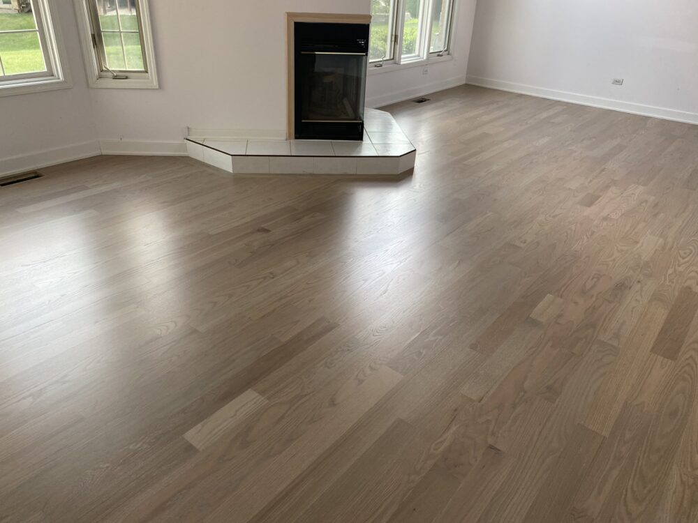 Silvered gray floor by the fireplace, Barrington, IL