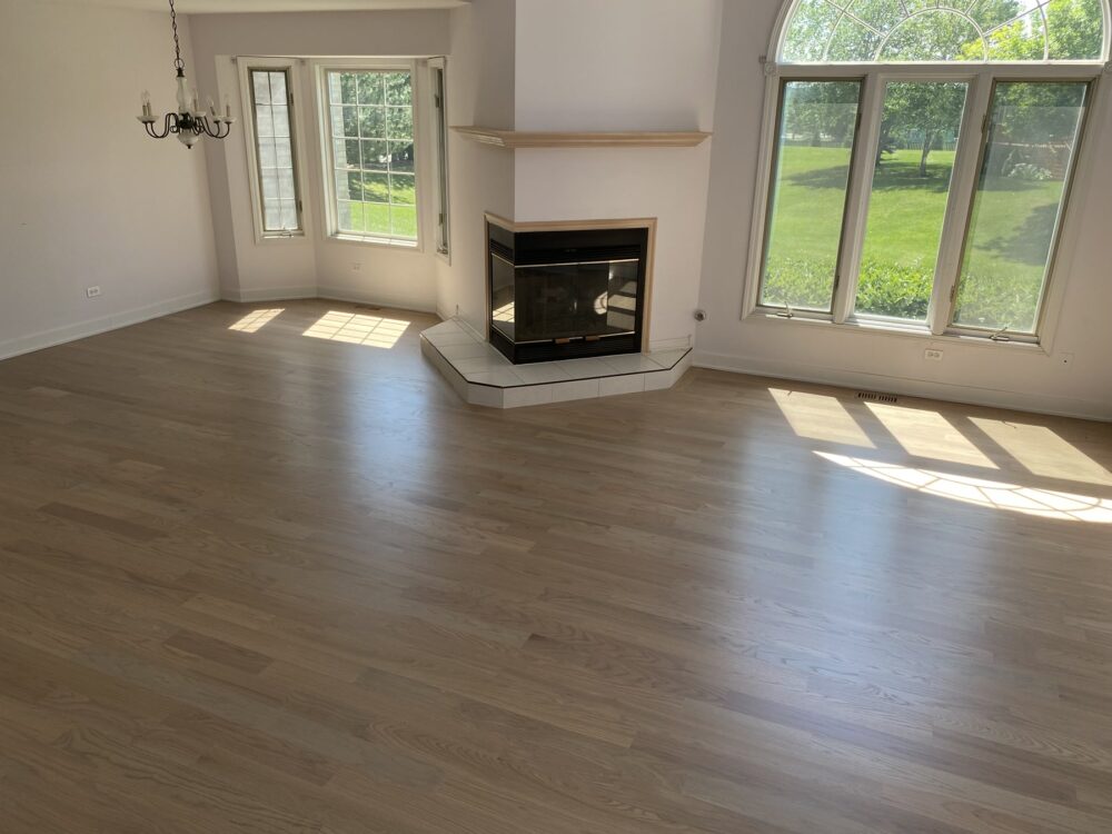 Silvered gray floor by the windows and fireplace, Barrington, IL