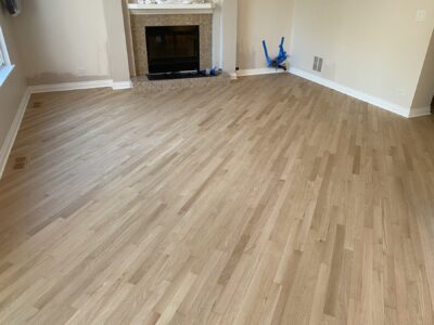 Natural hardwood floor by the fireplace, Bartlett, IL