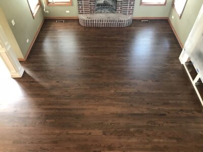 Espresso floor by the brick fireplace, Batavia, IL