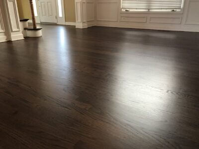 Espresso hardwood floor in a bright room, Batavia, IL