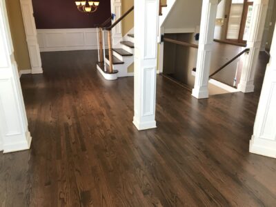 Espresso staircase with a dark handrail, Batavia, IL