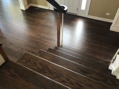 Close view of espresso stair treads, Batavia, IL