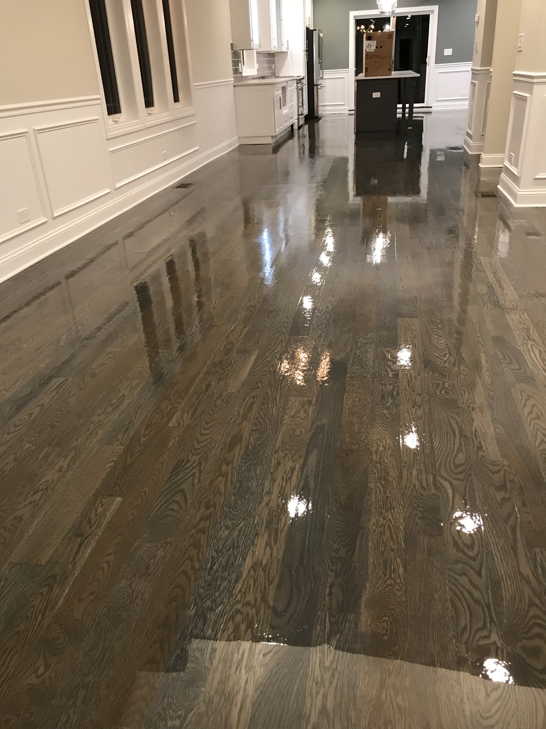 Finished white oak floor stained in Bona Driftwood, Berwyn, IL