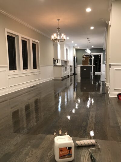 Driftwood grey white oak floor down the hallway, Berwyn, IL