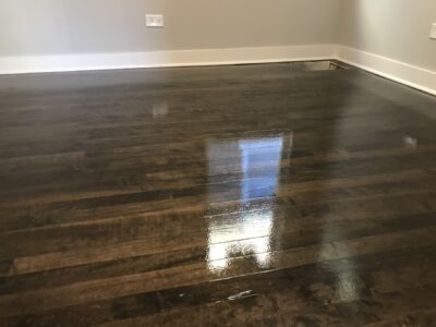 Freshly sealed ebony hardwood floor, Berwyn, IL