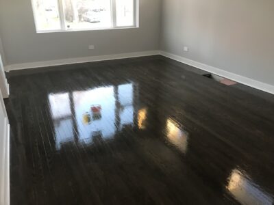 Deep ebony hardwood floor by the windows, Berwyn, IL