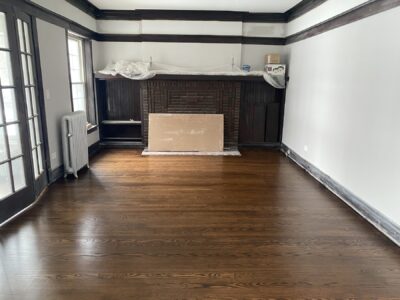 Refinished hardwood floor in the bay-window room, Bolingbrook, IL
