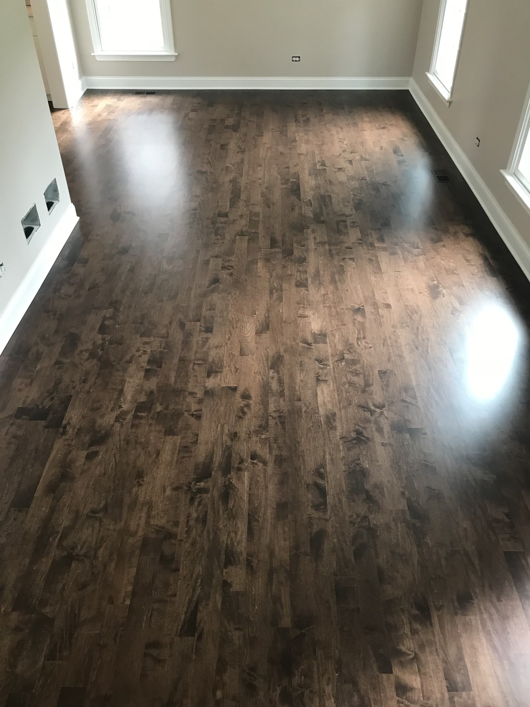 Espresso maple floor in the great room, Buffalo Grove, IL