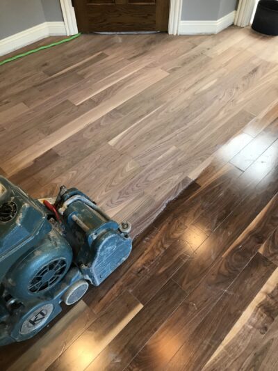 Sanding the hardwood floor back to bare wood, Burr Ridge, IL (in-process)