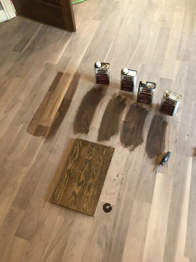 Medium Brown stain samples tested on the floor, Burr Ridge, IL