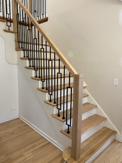 White oak staircase with black iron balusters, Burr Ridge, IL