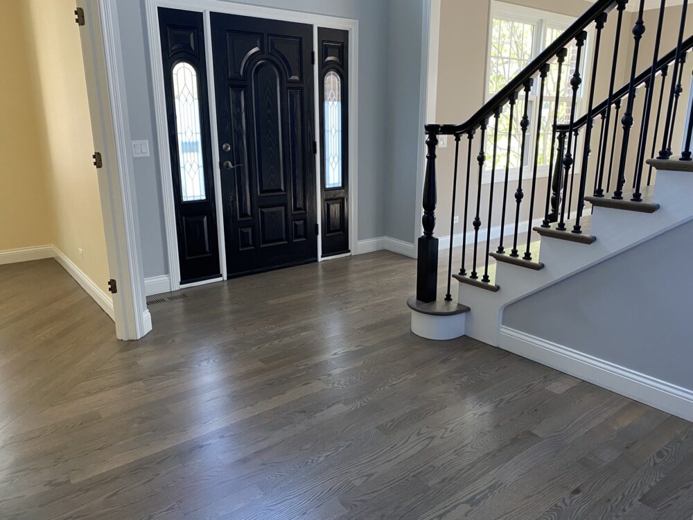 Foyer with the Classic Grey staircase and iron balusters, Darien, IL