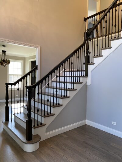 Classic Grey staircase with black iron balusters, Darien, IL
