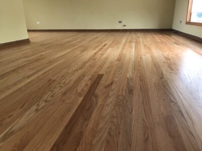 Natural hardwood floor in the living room after a clear-coat refinish, Darien, IL