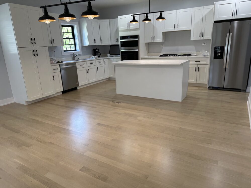 White-wash white oak floor by the kitchen island, Darien, IL