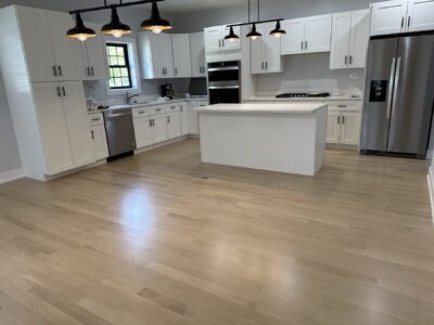 White-wash white oak floor by the kitchen island, Darien, IL