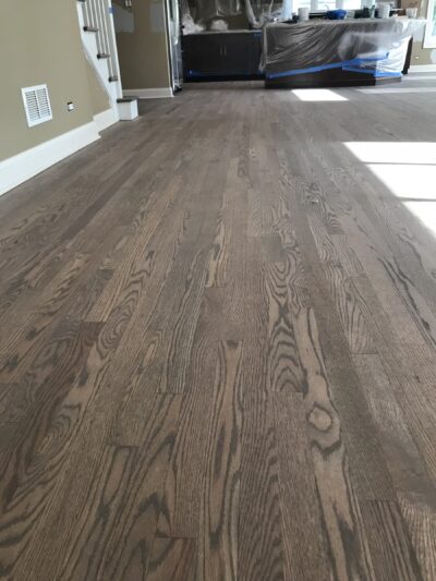 Close view of hardwood grain in a custom silvered grey stain, Downers Grove, IL