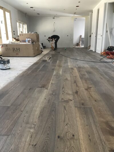 Laying new wide-plank hardwood boards, Downers Grove, IL (in-process)