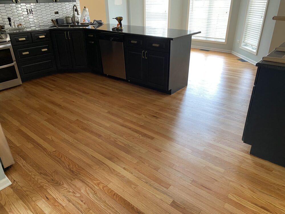 Natural hardwood floor by the kitchen island, Evanston, IL