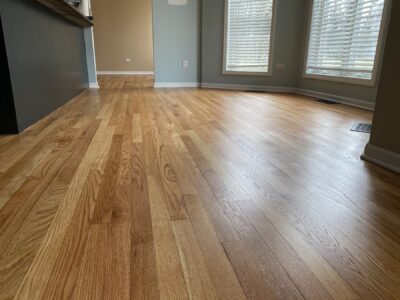 Natural matte hardwood floor in the open living area, Evanston, IL