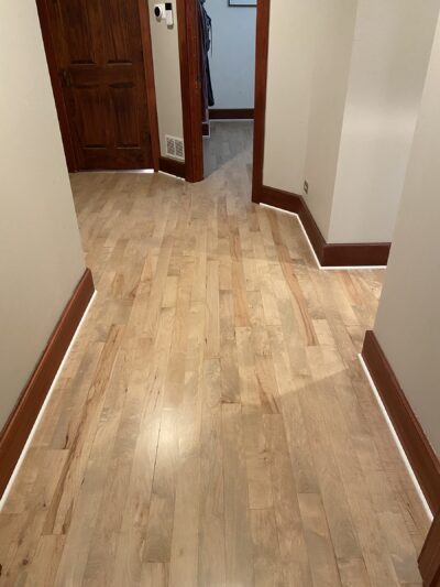 Silvered grey maple floor down the hallway, Highland Park, IL