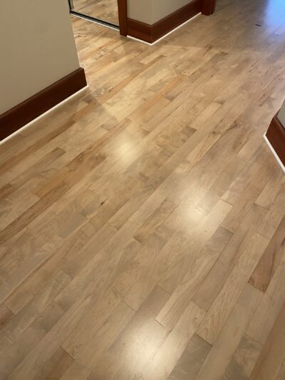 Silvered grey maple floor across the open room, Highland Park, IL