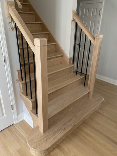 White-wash staircase with iron balusters and wood handrail, Highland Park, IL