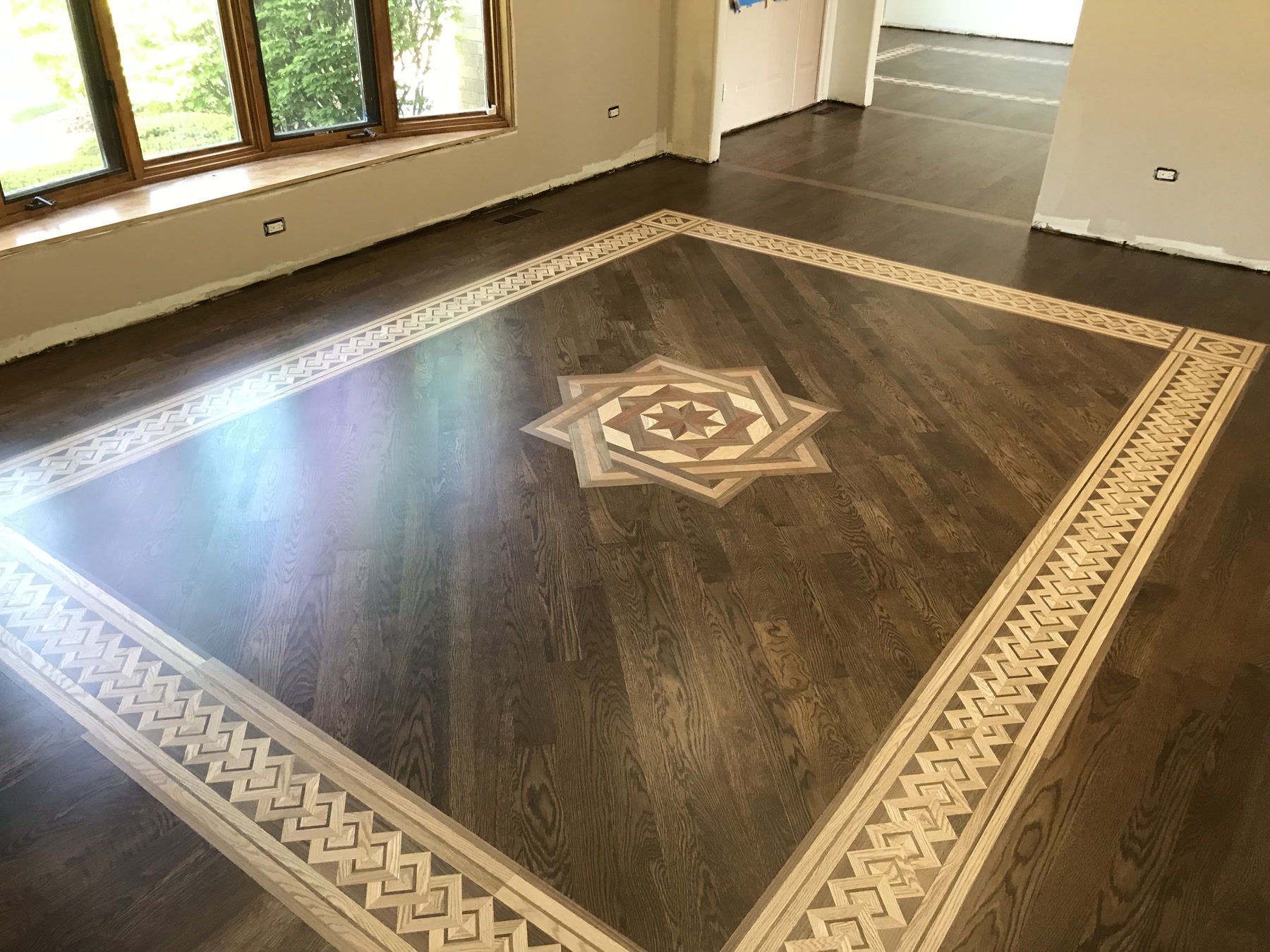 Finished custom marquetry hardwood floor, Lemont, IL