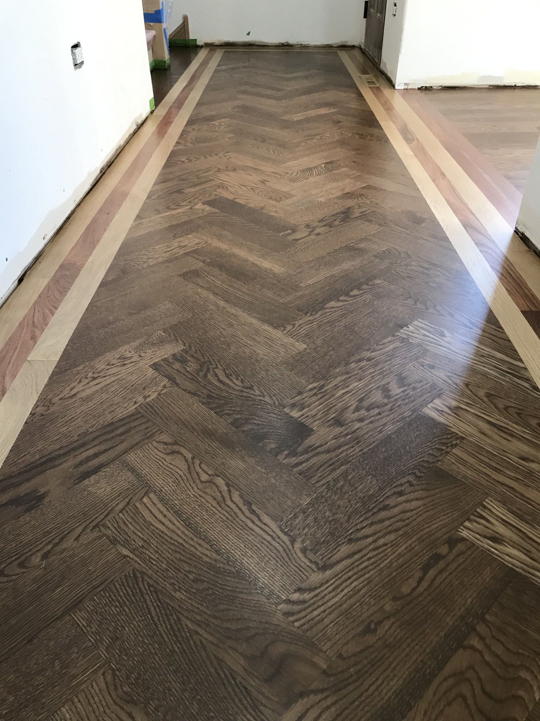 Stained marquetry floor with the central medallion, Lemont, IL