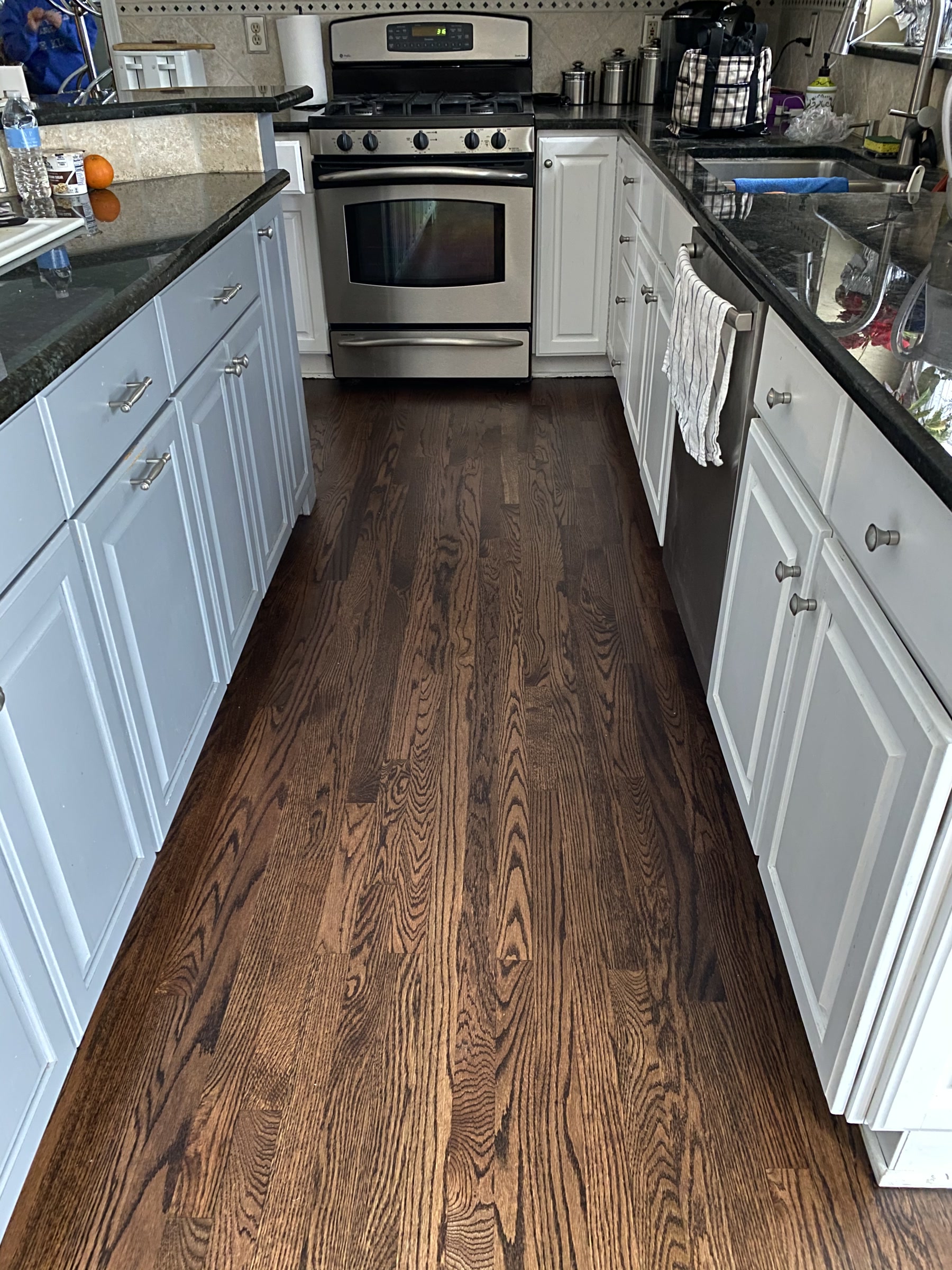 Kitchen floor stained Jacobean, Northbrook, IL