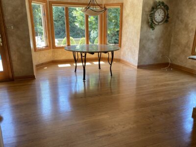 Espresso floor in the bay-window dining area, Oak Brook, IL