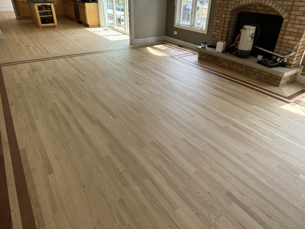 Natural red oak floor in the living room, Orland Park, IL