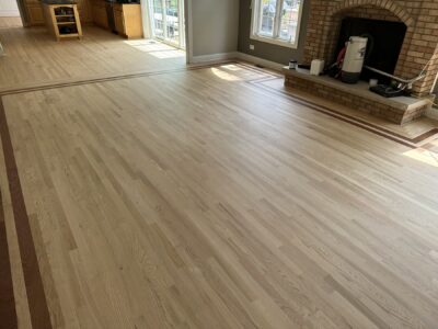Natural red oak floor in the living room, Orland Park, IL