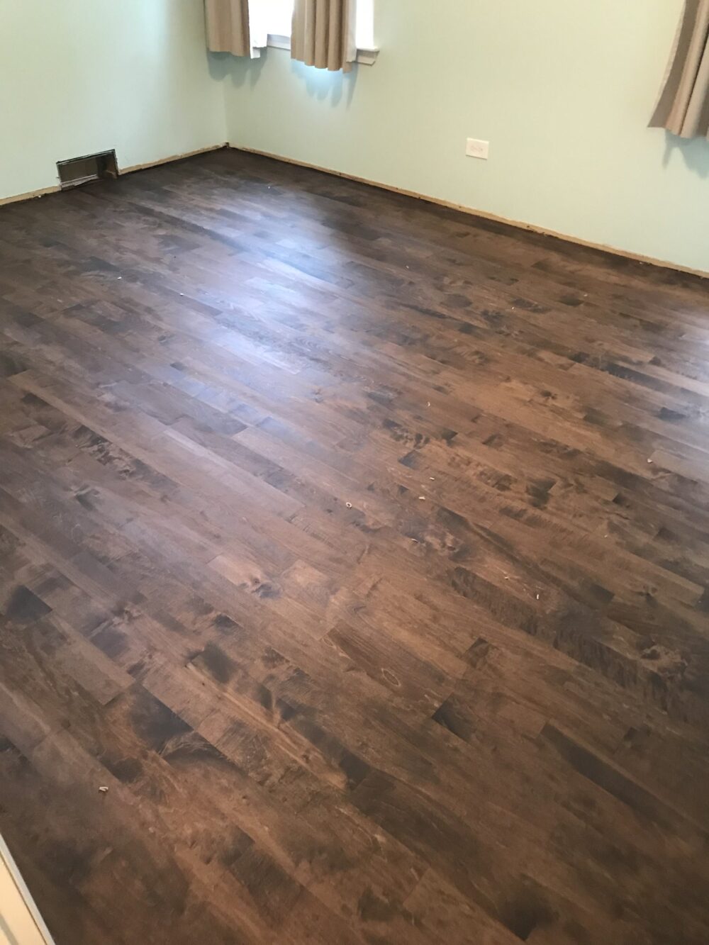 Installed maple floor finished espresso in the room, Plainfield, IL