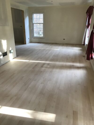 New maple floor in the main room before staining, Plainfield, IL
