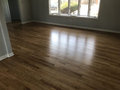 Golden Oak stained floor in the living room by the windows, Western Springs, IL