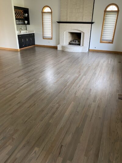 Rustic Beige floor in the living room with fireplace, Wheaton, IL