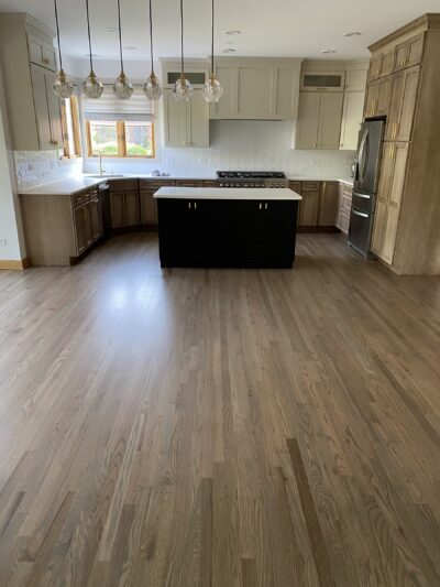 Rustic Beige floor in the kitchen with island, Wheaton, IL