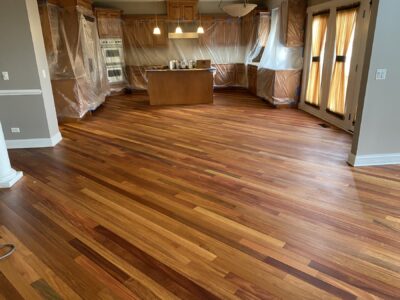 Brazilian cherry floor with a natural stain in the open great room, Wilmette, IL