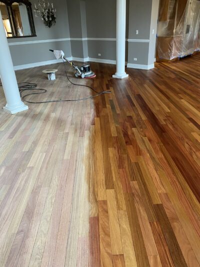 Natural-stained Brazilian cherry floor in the sunlight, Wilmette, IL