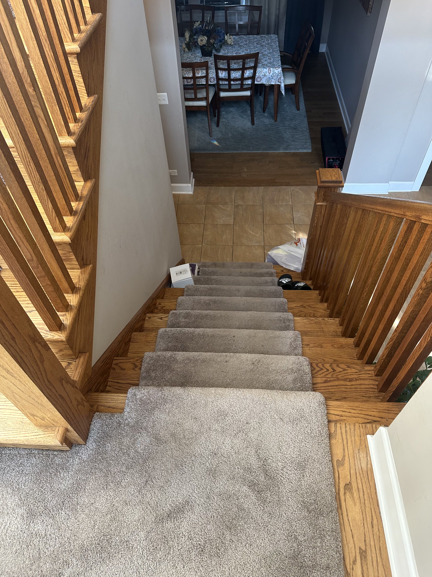 Carpeted staircase before refinishing, Yorkville, IL